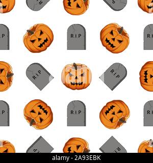 Illustration on theme big colored pattern Halloween, seamless orange pumpkin. Seamless pattern consisting of collection pumpkin, accessory at Hallowee Stock Vector