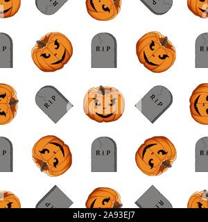 Illustration on theme big colored pattern Halloween, seamless orange pumpkin. Seamless pattern consisting of collection pumpkin, accessory at Hallowee Stock Vector