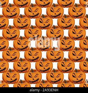 Illustration on theme big colored pattern Halloween, seamless orange pumpkin. Seamless pattern consisting of collection pumpkin, accessory at Hallowee Stock Vector