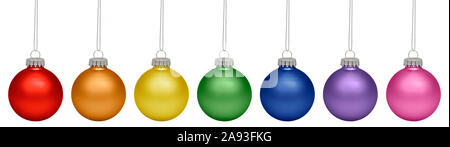 Christmas baubles all colors of the rainbow isolated on white background Stock Photo