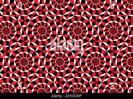 Abstract hypnotic and psychedelic background with cubes in rounds and imaginary rotation Stock Vector