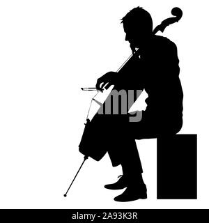 Silhouettes a musician playing the cello on a white background. Stock Photo
