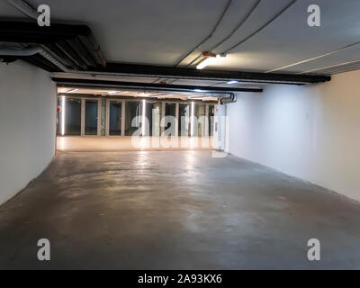 Underpass with lighting without people. Place for text. Background. Stock Photo