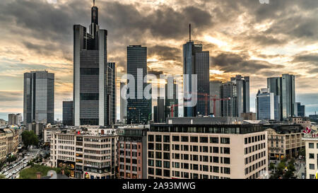 FRANKFURT, GERMANY: October 5th, 2019: City view of central Frankfurt with dramatic clouds Stock Photo