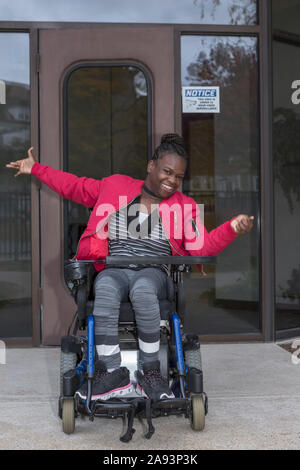 Teen with Cerebral Palsy at school Stock Photo