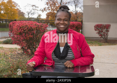 Teen with Cerebral Palsy at school Stock Photo