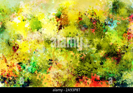 Abstract colorful modern painting . Textured background in shades of yellow , green and red. Stock Photo