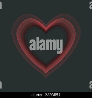Abstract wavy red heart on black background. Stock Vector