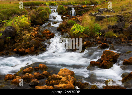 Cascading waterfall in Iceland Stock Photo