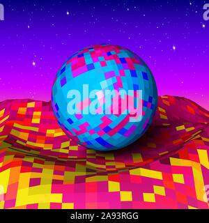 Abstract landscape with neon mountains and ball Stock Vector