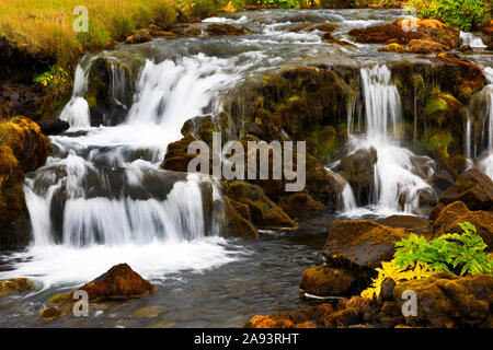 Cascading waterfall in Iceland Stock Photo