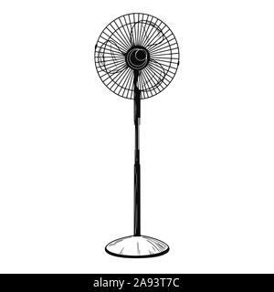 Realistic sketch. Electric fan isolated on white background. Vector illustration Stock Vector