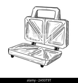 Sketch sandwich toaster on a white background. Vector illustration in sketch style. Stock Vector