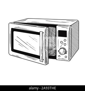 Microwave oven isolated on white background. Vector illustration of a sketch style. Stock Vector