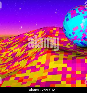 Abstract landscape with neon mountains and ball Stock Vector