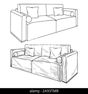 Realistic sketch of sofas isolated on white background. Vector illustration Stock Vector