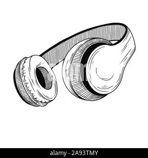 Realistic sketch. Headphones isolated on white background. Vector illustration Stock Vector