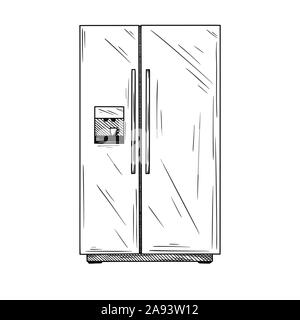 Refrigerators isolated on white background. Vector illustration of a sketch style. Stock Vector