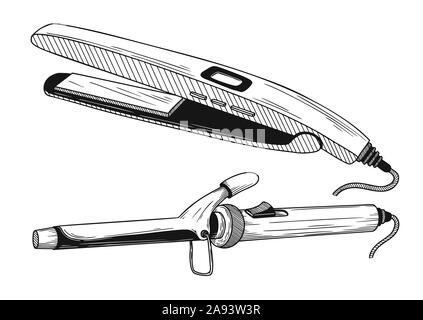 Curling iron, straightener isolated on white background. Vector illustration Stock Vector
