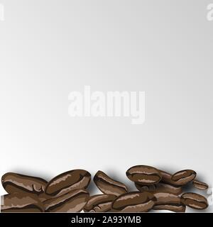 Black coffee beans on white background. Beverage icon. Roasted coffee beans texture background Stock Vector