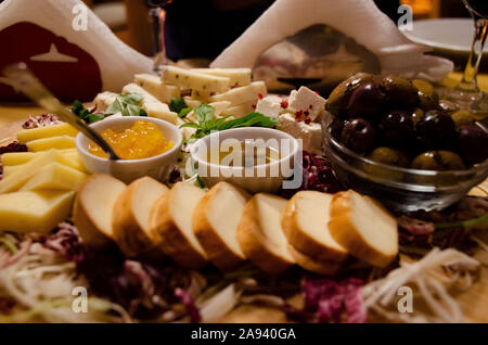 delicious italian appetizers salami cheese ham honey well arranged in catania sicily Stock Photo