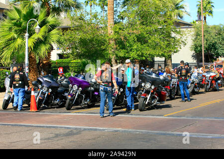 Biker group ready to ride on a weekend tour through Arizona where the sun shines over 300 days per year Stock Photo