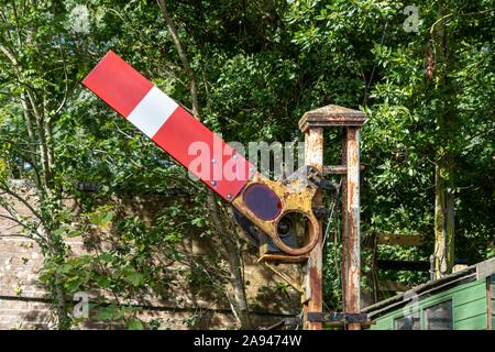 Old Fashioned Railway Track Stop Go Signals on the Tamar Valley Branch Line Stock Photo