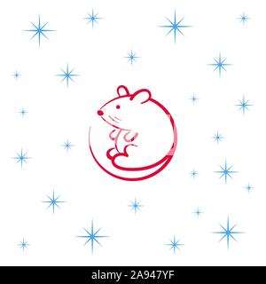 Little cartoon mouse. The animal of the Chinese zodiac. Flat vector illustration. Stock Vector