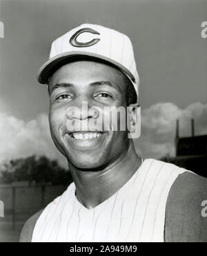 Vintage black and white portrait of Hall of Fame baseball player Frank Robinson with the Cincinnati Reds circa 1950s. Stock Photo