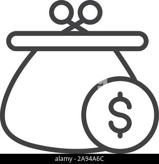 purse and coin finance bank money icon thick line vector illustration Stock Vector