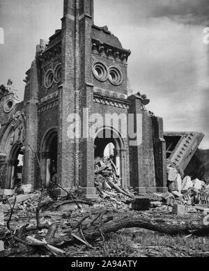 Roman Catholic Cathedral, Nagasaki, after the Atomic Bomb, 1945 Stock Photo