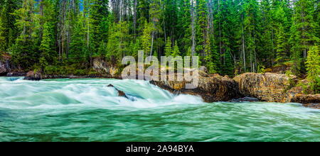 Emerald River flowing into Emerald Lake, and the Natural Bridge, Yoho National Park; British Columbia, Canada Stock Photo