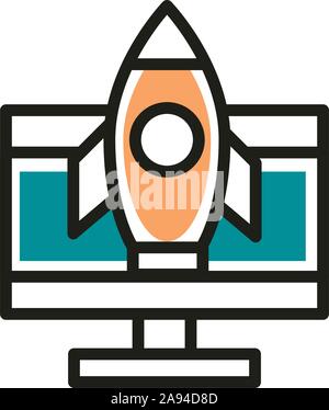 computer startup web development icon vector illustration line and fill Stock Vector