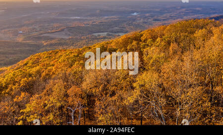 Aerial sunset with sunrays in Jasper in dramatic fall landscape Stock Photo