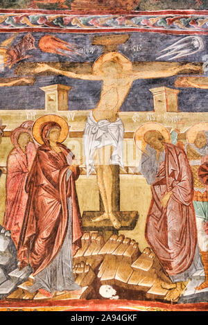 Interior fresco, Church of the Holy Cross, 1487; Patrauti, Suceava County, Romania Stock Photo