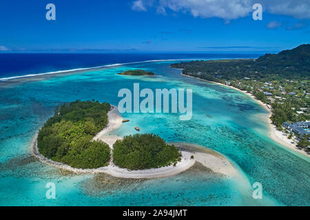 Koromiri Island, Muri Lagoon, Rarotonga, Cook Islands, South Pacific - drone aerial
