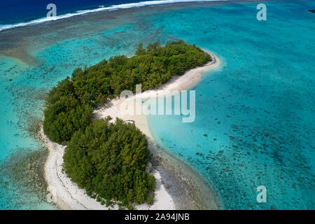 Koromiri Island, Muri Lagoon, Rarotonga, Cook Islands, South Pacific - drone aerial Stock Photo