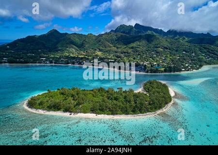 Koromiri Island, Muri Lagoon, Rarotonga, Cook Islands, South Pacific - drone aerial