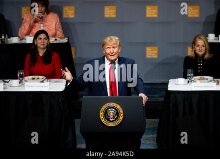 Beijing, China. 12th Nov, 2019. U.S. President Donald Trump delivers a speech at the Economic Club of New York in New York Nov. 12, 2019. Credit: Wang Ying/Xinhua/Alamy Live News