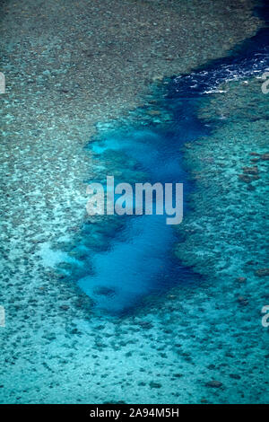 Channel in the reef, Vaimaanga Tapere, Rarotonga, Cook Islands, South Pacific - aerial