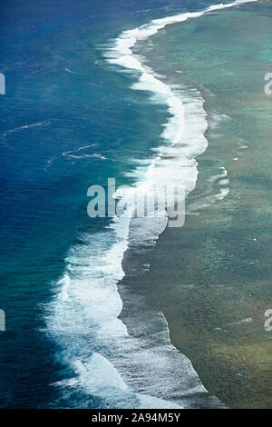 Reef, Southern Rarotonga, Cook Islands, South Pacific - aerial Stock Photo