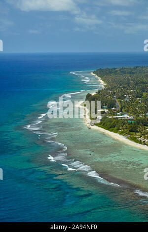 Reef and Club Raro Resort, Avarua District, Rarotonga, Cook Islands, South Pacific - aerial Stock Photo