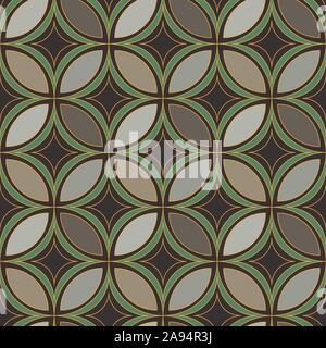 seamless vector pattern with abstract geometric ornament in stone browns and greens with golden outlines Stock Vector