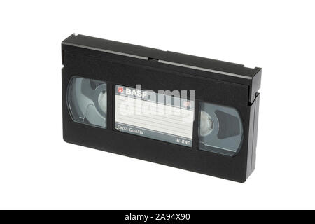 Stockholm, Sweden - November 12, 2019: One 1990s era BASF VHS video tape cassette isolated on white background. Stock Photo