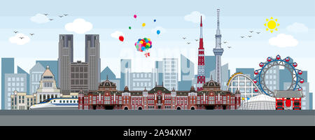 Tokyo skyline,center of Tokyo,vector illustration - Vector Stock Photo