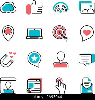 social media icons set line and fill vector illustration Stock Vector