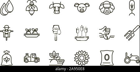 rural agriculture thick line icons set vector illustration Stock Vector