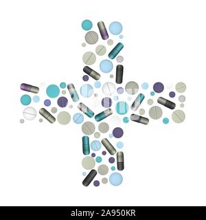 Cross shape with pills. Medical design. Vector illustration. Stock Vector
