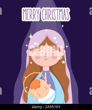 Merry Christmas. The birth of the baby Savior Jesus Christ. Virgin Mary ...