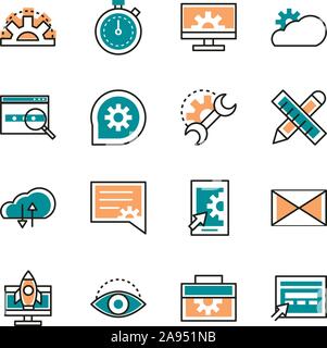 web development icons collection vector illustration line and fill Stock Vector